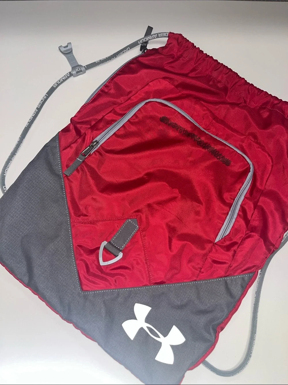 Under Armour Red and Gray Men's Drawstring Backpack with Front & side Pockets